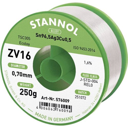 Stannol žica za mehko spajkanje ZV16 iz zlitine TSC305 z 1\,6% pretoka 0\,7 mm s premerom na 250 g koluta ZV16 spajkalna žica\, neosvinčena neosvinčeni Sn96\,5Ag3Cu0\,5 REL0 250 g 0., (20428501) Cene