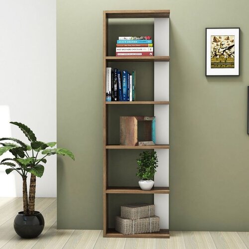 Hanah home Tower - Walnut WalnutWhite Bookshelf OŠTEĆENO Cene