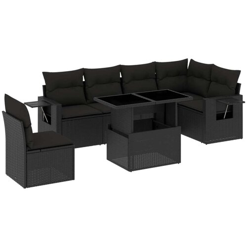  7-dijelni set vrtnih sofa od poliratana s jastucima crni Slike