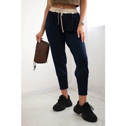 Kesi Włoski Butter-soft pants with a golden waistband cuff navy blue Cene