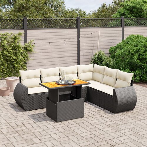 vidaXL 7-dijelni set vrtnih sofa od poliratana s jastucima crni Cijene
