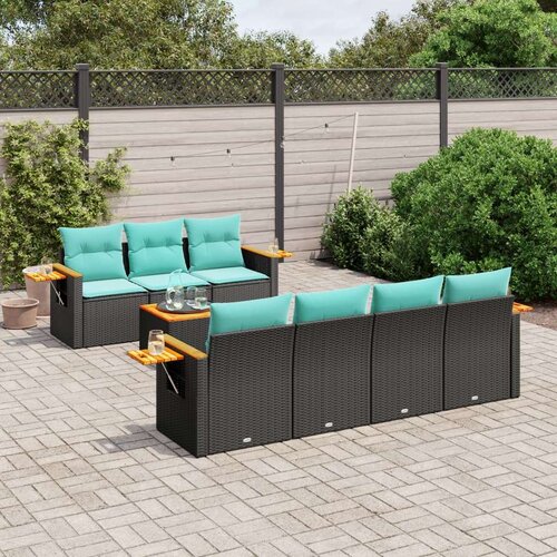  8-dijelni set vrtnih sofa od poliratana s jastucima crni Slike