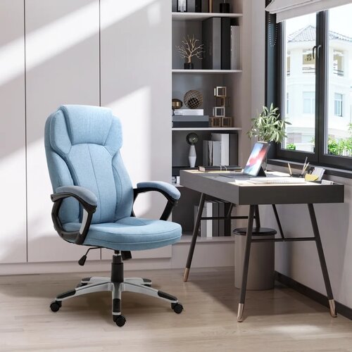  Uredska okretna stolica ergonomska podesiva svijetloplavi lan 66x75x110-120 cm Slike
