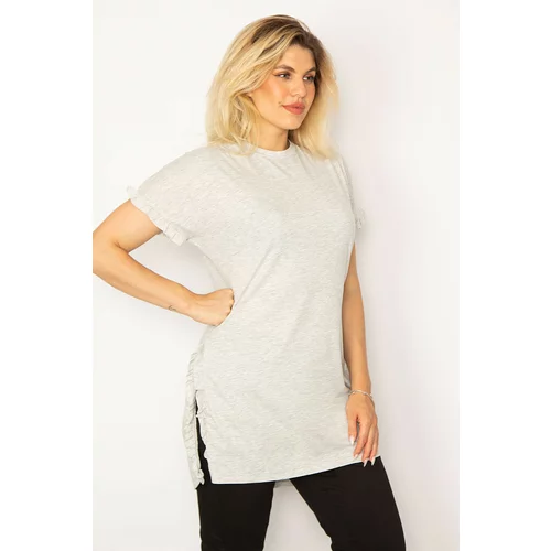 Şans Women's Plus Size Gray Cotton Fabric Side Slit Tunic