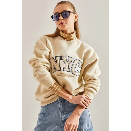 Bianco Lucci Women's NYC Printed Three Thread Raised Sweatshirt