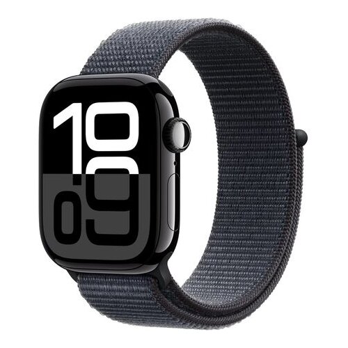 Apple Watch Series 10 [GPS 42mm case] Smartwatch with Jet Black Aluminium Case with Ink Sport Loop. Fitness Tracker, ECG App, Always-On Retina Display, Carbon Neutral Cene