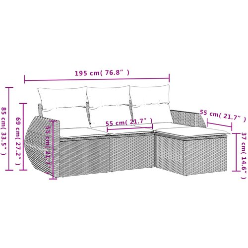  4-dijelni set vrtnih sofa od poliratana s jastucima sivi Slike