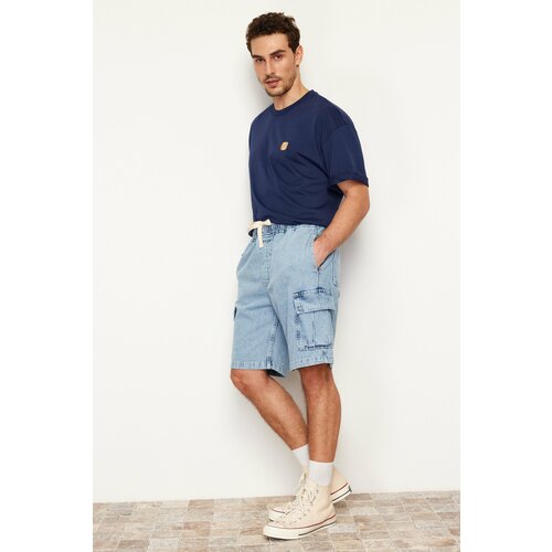 Trendyol Men's Blue Regular Fit Cargo Pocket Elastic Waist Jeans Cene
