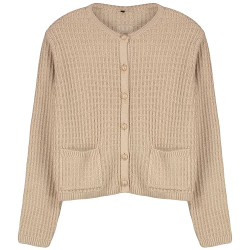 Trendyol Stone Jacket Look Buttoned Pocket Detailed Knitwear Cardigan