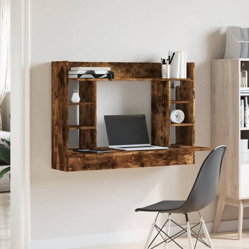  Zidni radni stol boja dimljenog hrasta 105x48x75 cm drveni Slike