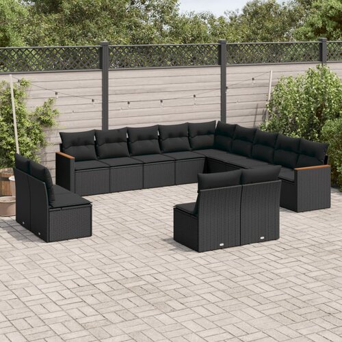 vidaXL 13-dijelni set vrtnih sofa s jastucima poliratan crni Cijene