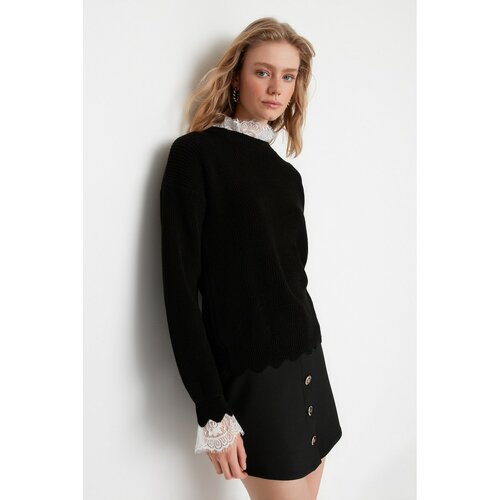 Trendyol Black Lace Detailed Knitwear Sweater Cene
