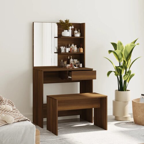 vidaXL Toaletna mizica komplet rjavi hrast 74,5x40x141 cm Cene