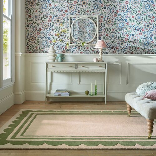 Flair Rugs Zelena/v naravni barvi ročno tkana volnena preproga 120x170 cm Lois Scallop &amp;ndash; Slike