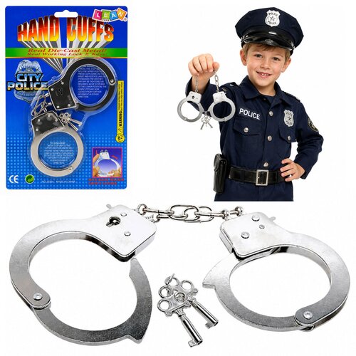  Handcuffs for a Little Policeman, Metal, with Keys, for Children, Silver Cijene