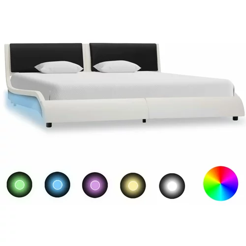 vidaXL posteljni okvir LED belo in črno umetno usnje 180x200 cm