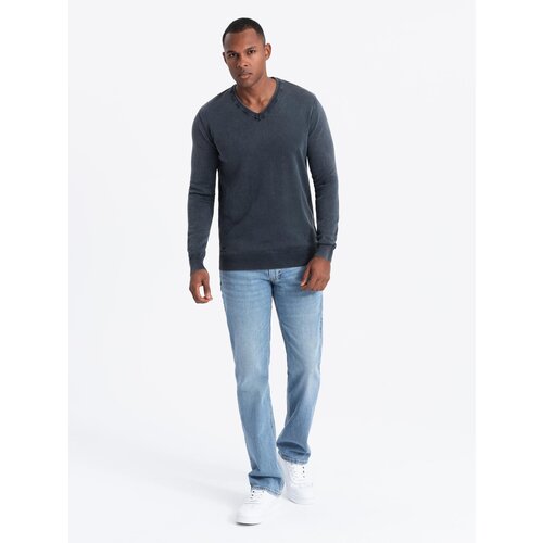 Ombre Washed men&amp;#039;s sweater with v-neck - navy blue Slike
