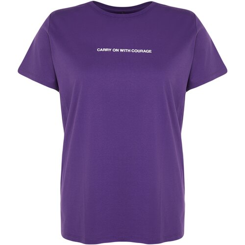 Trendyol Curve Purple Crew Neck Slogan Detailed Knitted T-Shirt Slike