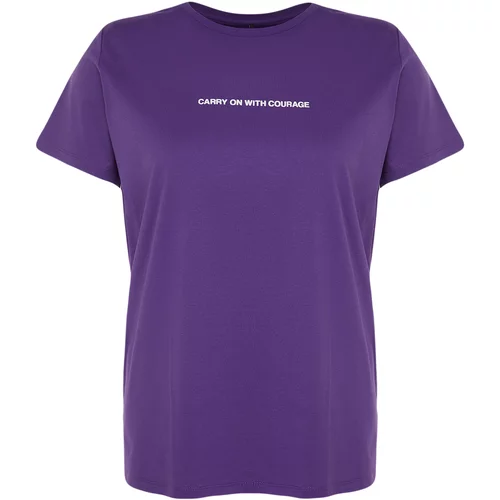 Trendyol Curve Purple Crew Neck Slogan Detailed Knitted T-Shirt