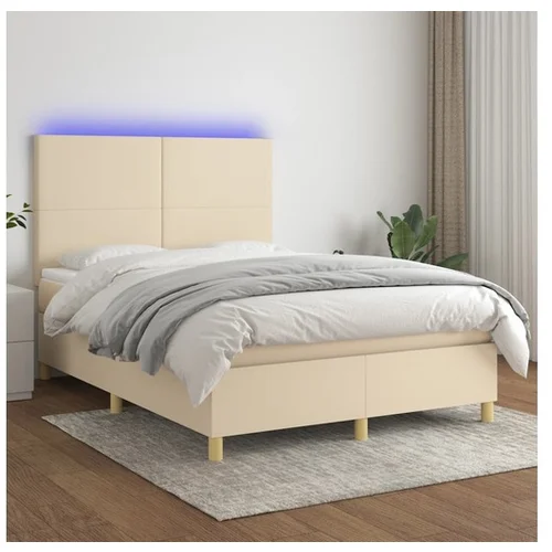  Box spring postelja z vzmetnico LED krem 140x200 cm blago