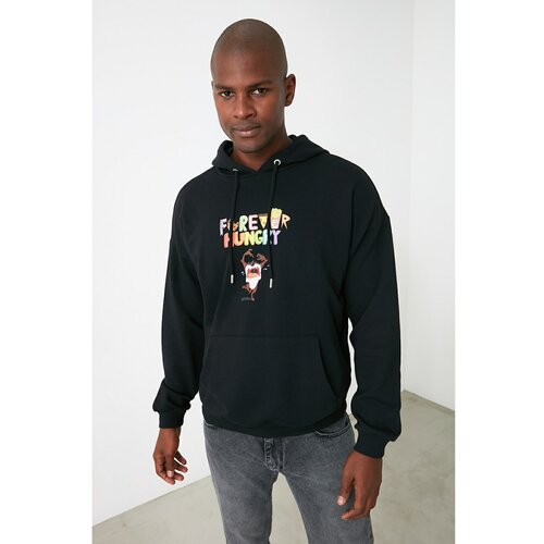 Trendyol Black Male Licensed Oversize Hooded Sweatshirt Slike