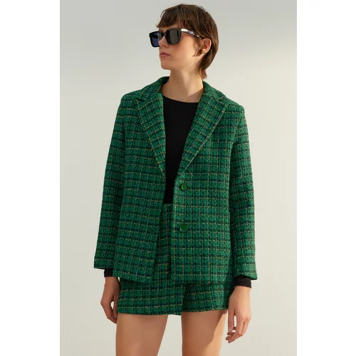 Trendyol Green Premium Regular Lined Woven Plaid Blazer Jacket