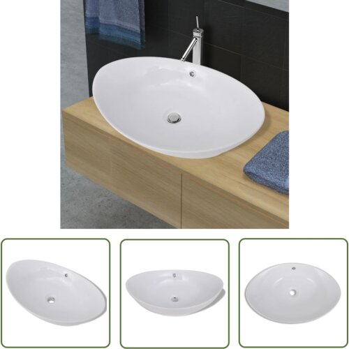 The Living Store Keramični ovalni umivalnik z izlivnim sist. dimenzije 59 x 38,5 cm - Umivalnik, (21744764) Cene