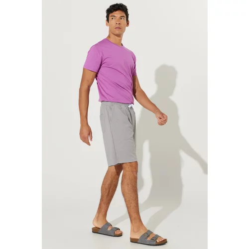 AC&Co / Altınyıldız Classics Men's Gray Melange Standard Fit Normal Fit Pocket Casual Knitted Shorts