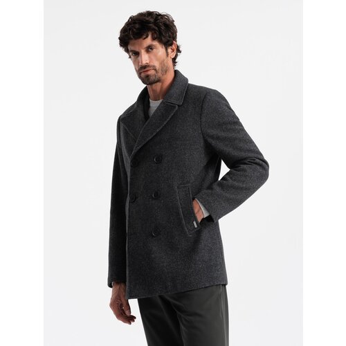 Ombre Men's short double-breasted coat with wool - graphite Slike