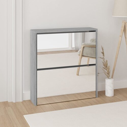 VidaXL Omarica za čevlje z ogledalom 2-nadstropna siva 63x17x67 cm Slike