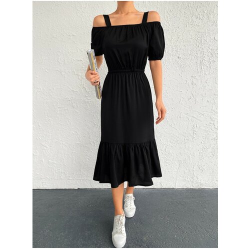 armonika Women's Black Strapless Dress with Elastic Waist Slike