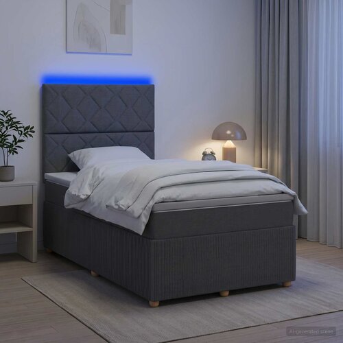  LED okvir za krevet s madracem Tamnosiva 120 x 200 cm Tkanina Cijene