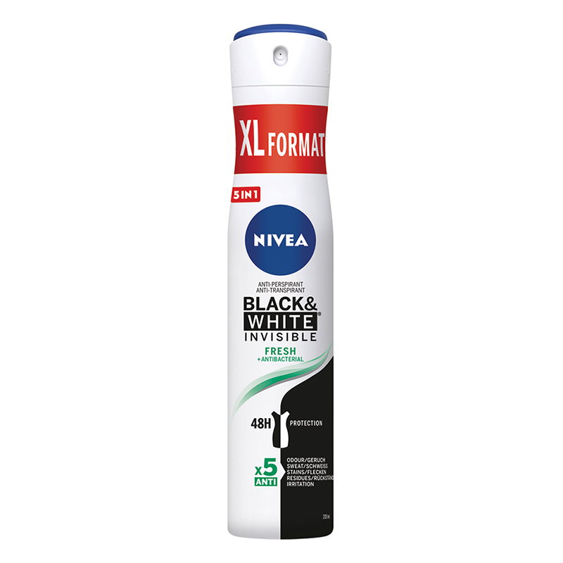 Nivea Black & White Invisible Fresh + Antibacterial antiperspirant u spreju za žene 200 ml Cijene