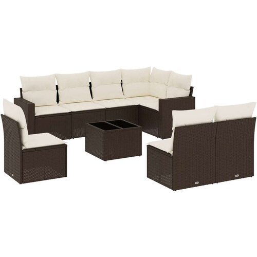 VidaXL 9-dijelni set vrtnih sofa s jastucima poliratan smeđi Slike