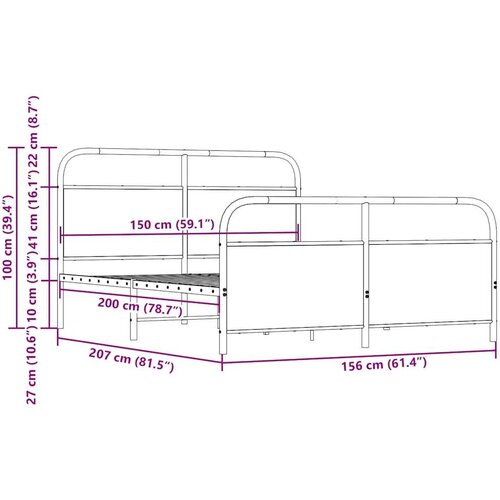 VidaXL Metalni okvir kreveta bez madraca boja hrasta 150 x 200 cm Slike