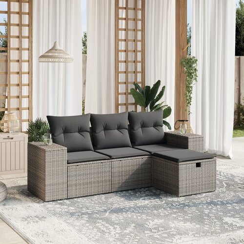 vidaXL 4-dijelni set vrtnih sofa od poliratana s jastucima sivi Cijene