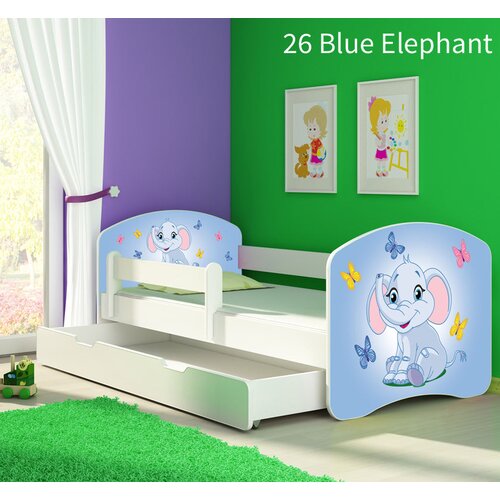  Dječji krevet ACMA s motivom, bočna bijela + ladica 140x70 cm 26 Blue Elephant Cijene