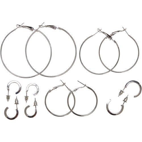 Urban Classics Basic hoop earrings 6-pack - silver color Cene
