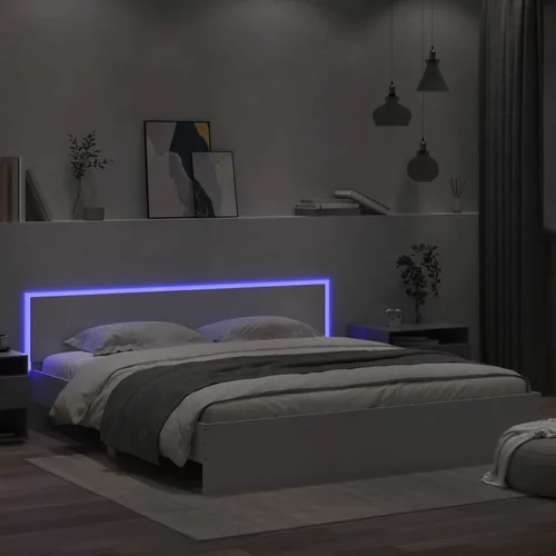  Okvir kreveta s uzglavljem i LED svjetlima bijeli 200 x 200 cm