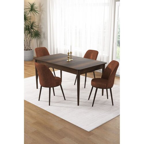 Hanah home trpezarijski set Pir, sto i 4 stolice, ploča u dekoru drveta Baroque, terakota tkanina Babyface Cene