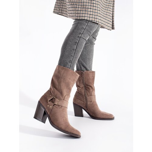 SEASTAR Suede dark beige ankle boots on a heel Slike