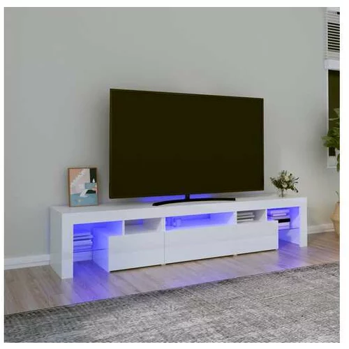  TV omarica z LED lučkami visok sijaj bela 200x36,5x40 cm