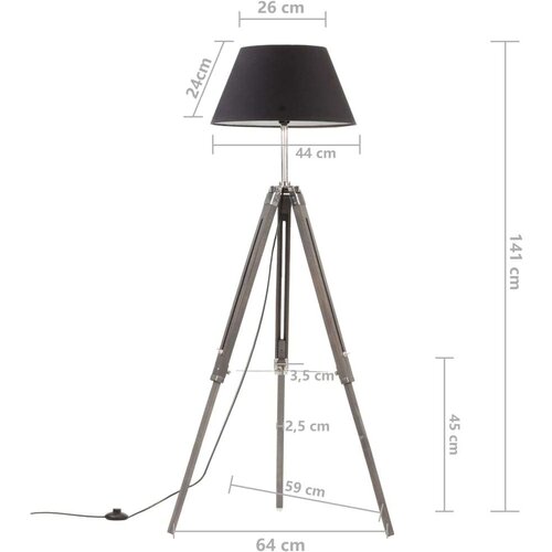  Svjetiljka s trono&amp;scaron;cem crno-zlatna od tikovine 141 cm Slike