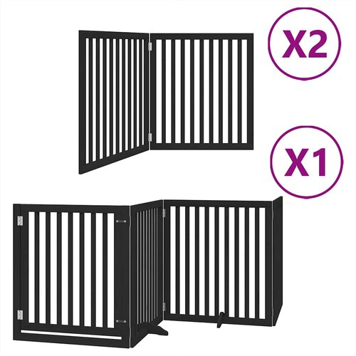  Vrata za pse s vrata&amp;scaron;cima 8 panela sklopiva 640 cm drvo topole Crna 80 x 90 x 2 cm Slike