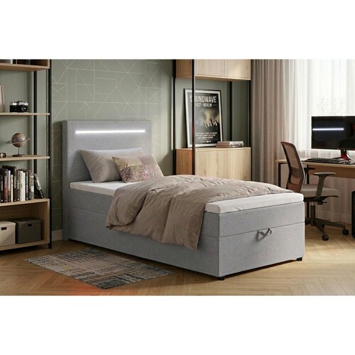 MID.YOU POSTELJA Z VZMETNICO 100 cm x 200 cm , tekstil, leseni material svetlo siva Slike