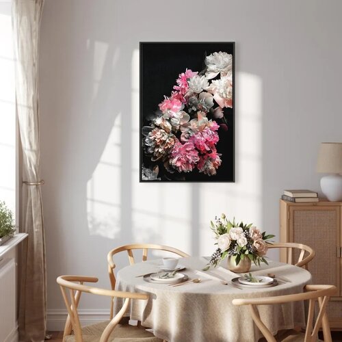  Slika - Peony Charm (1-part) - Colorful Bouquet on Black Background 80x120 Cene