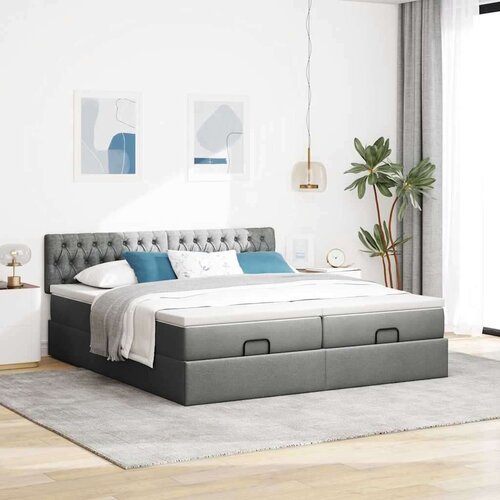 VidaXL otomanski okvir kreveta s madracima tamnosivi 200x200cm tkanine Slike