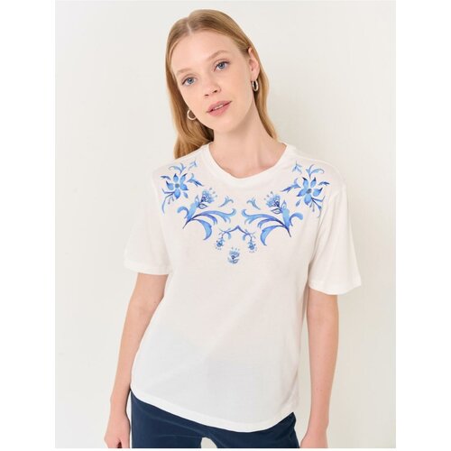Jimmy Key white short sleeve embroidered floral detail t-shirt Slike