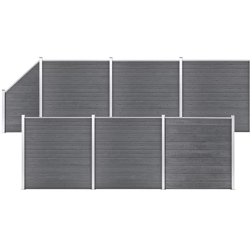  WPC ograjni paneli 6 kvadratnih + 1 poševni 1138x186 cm sivi