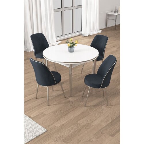 Hanah home trpezarijski set Osle, sto i 4 stolice, bela ploča, hromirane noge, antracit tkanina Babyface Cene